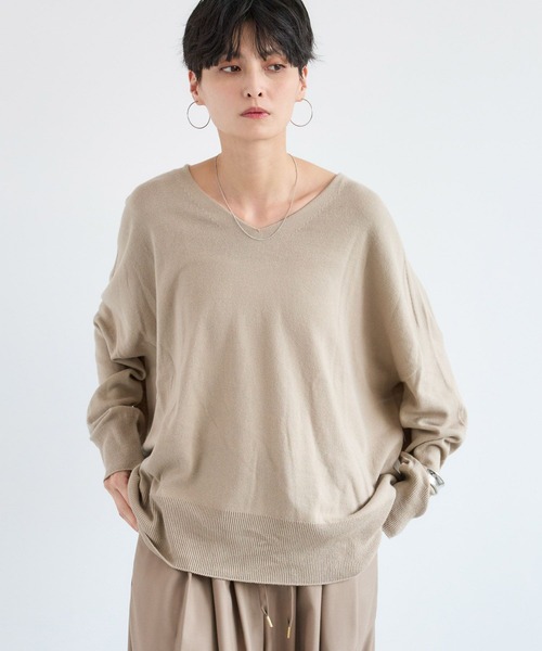 BARNYARDSTORM（バンヤードストーム）の「BARNYARDSTORM / ホールガーメントＶワイドニット / ハンドウォッシャブル【MADE IN JAPAN】（ニット/セーター・レディース・ブルー/ベージュ/ネイビー・FREE）」の9枚目の写真