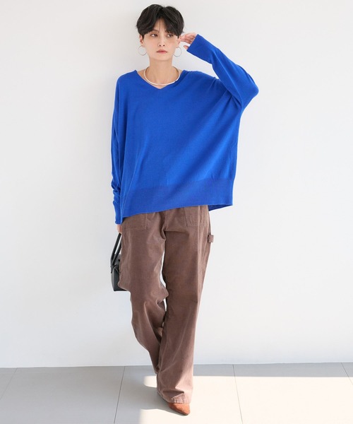 BARNYARDSTORM（バンヤードストーム）の「BARNYARDSTORM / ホールガーメントＶワイドニット / ハンドウォッシャブル【MADE IN JAPAN】（ニット/セーター・レディース・ブルー/ベージュ/ネイビー・FREE）」の10枚目の写真