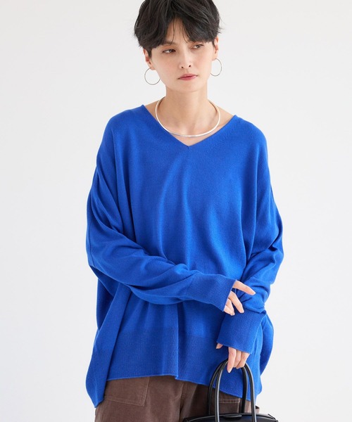 BARNYARDSTORM（バンヤードストーム）の「BARNYARDSTORM / ホールガーメントＶワイドニット / ハンドウォッシャブル【MADE IN JAPAN】（ニット/セーター・レディース・ブルー/ベージュ/ネイビー・FREE）」の11枚目の写真