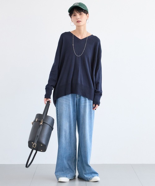 BARNYARDSTORM（バンヤードストーム）の「BARNYARDSTORM / ホールガーメントＶワイドニット / ハンドウォッシャブル【MADE IN JAPAN】（ニット/セーター・レディース・ブルー/ベージュ/ネイビー・FREE）」の12枚目の写真