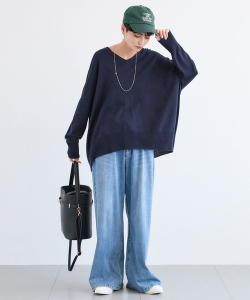 BARNYARDSTORM（バンヤードストーム）の「BARNYARDSTORM / ホールガーメントＶワイドニット / ハンドウォッシャブル【MADE IN JAPAN】（ニット/セーター・レディース・ブルー/ベージュ/ネイビー・FREE）」の13枚目の写真