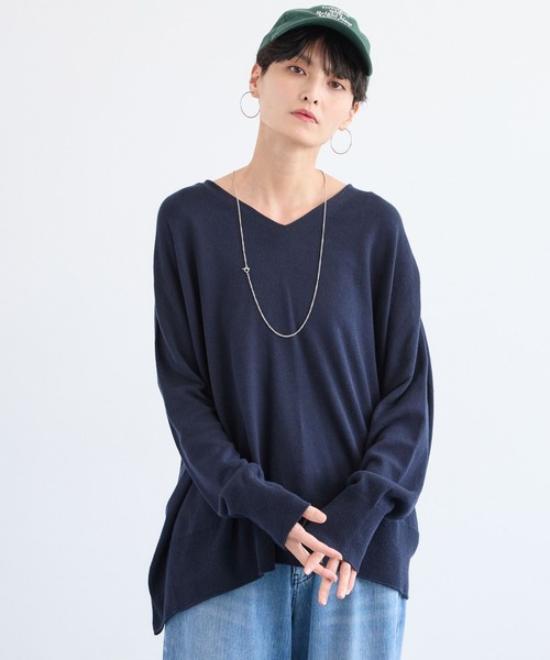 BARNYARDSTORM（バンヤードストーム）の「BARNYARDSTORM / ホールガーメントＶワイドニット / ハンドウォッシャブル【MADE IN JAPAN】（ニット/セーター・レディース・ブルー/ベージュ/ネイビー・FREE）」の17枚目の写真