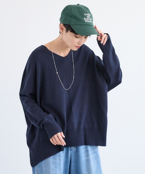 BARNYARDSTORM（バンヤードストーム）の「BARNYARDSTORM / ホールガーメントＶワイドニット / ハンドウォッシャブル【MADE IN JAPAN】（ニット/セーター・レディース・ブルー/ベージュ/ネイビー・FREE）」の18枚目の写真