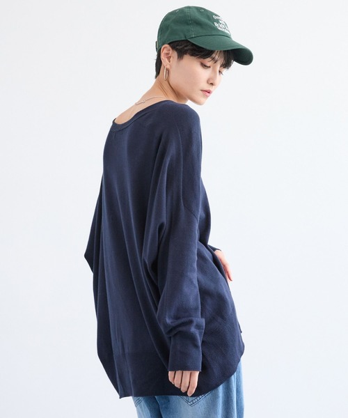 BARNYARDSTORM（バンヤードストーム）の「BARNYARDSTORM / ホールガーメントＶワイドニット / ハンドウォッシャブル【MADE IN JAPAN】（ニット/セーター・レディース・ブルー/ベージュ/ネイビー・FREE）」の19枚目の写真