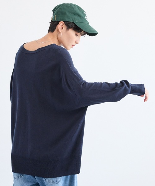 BARNYARDSTORM（バンヤードストーム）の「BARNYARDSTORM / ホールガーメントＶワイドニット / ハンドウォッシャブル【MADE IN JAPAN】（ニット/セーター・レディース・ブルー/ベージュ/ネイビー・FREE）」の20枚目の写真