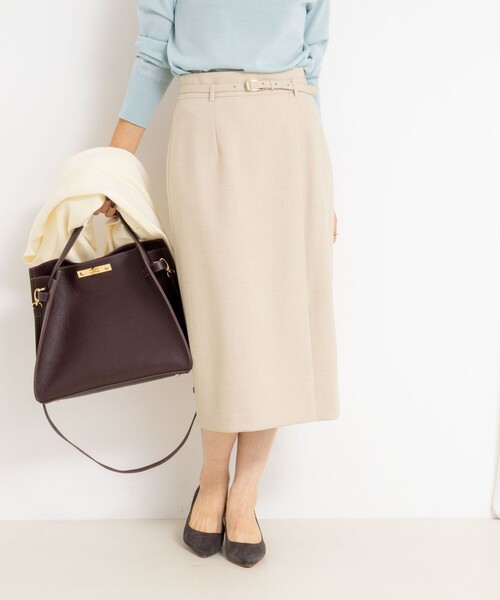 セール】ウォッシャブルベルト付きラップ風タイトスカート（スカート