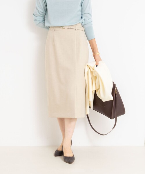 NOLLEY’S Sophi(ノーリーズソフィ)の「ウォッシャブルベルト付きラップ風タイトスカート(スカート・レディース・ライトグレー/ベージュ/サックスブルー・40/38/36/34)」の12枚目の写真