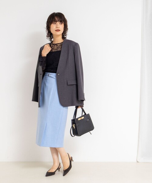 NOLLEY’S Sophi(ノーリーズソフィ)の「ウォッシャブルベルト付きラップ風タイトスカート(スカート・レディース・ライトグレー/ベージュ/サックスブルー・40/38/36/34)」の8枚目の写真