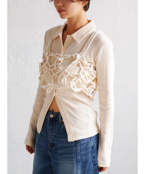 FIKA.(フィーカ)の「Flower motif knit bustier(その他トップス・レディース・ブラック/ブラウン/オフホワイト・MEDIUM)」の6枚目の写真