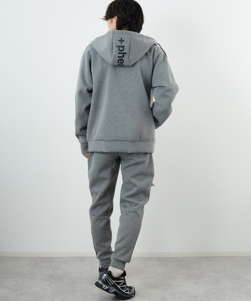 ハグオーワーC＆C刺繍Wジップパーカー ミックスライトグレー AS KNOW パーカー ワンポイントロゴ刺繍 ダブルジップパーカー