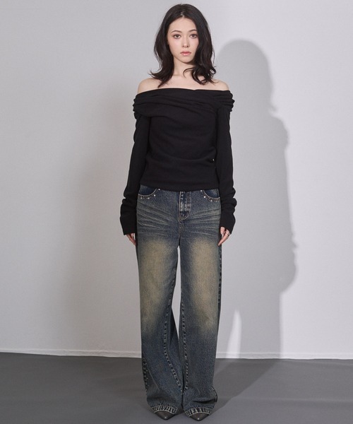 ENVYM（アンビー）の「ギャザーカシュクールトップス（Tシャツ/カットソー・レディース・ネイビー/グレー/ブラック/レッド・FREE）」の12枚目の写真