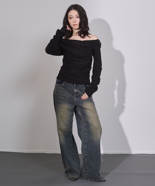ENVYM（アンビー）の「ギャザーカシュクールトップス（Tシャツ/カットソー・レディース・ネイビー/グレー/ブラック/レッド・FREE）」の13枚目の写真