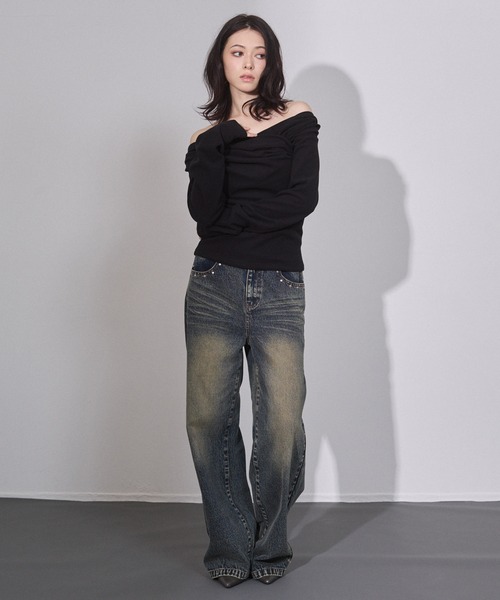 ENVYM（アンビー）の「ギャザーカシュクールトップス（Tシャツ/カットソー・レディース・ネイビー/グレー/ブラック/レッド・FREE）」の14枚目の写真