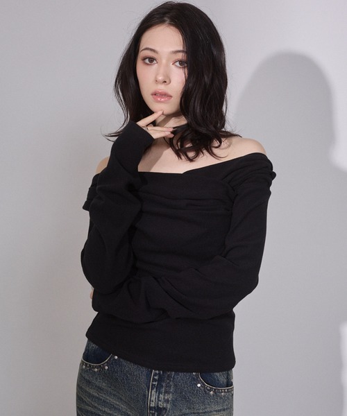 ENVYM（アンビー）の「ギャザーカシュクールトップス（Tシャツ/カットソー・レディース・ネイビー/グレー/ブラック/レッド・FREE）」の7枚目の写真