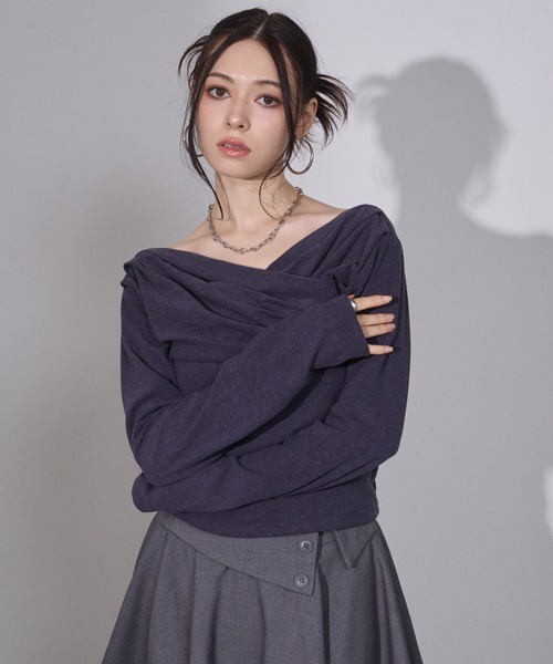 ENVYM（アンビー）の「ギャザーカシュクールトップス（Tシャツ/カットソー・レディース・ネイビー/グレー/ブラック/レッド・FREE）」の22枚目の写真