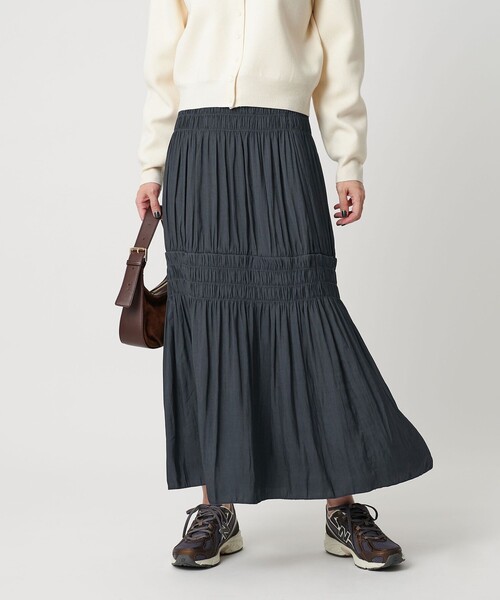 BEAUTY&YOUTH UNITED ARROWS（ビューティーアンドユースユナイテッドアローズ）の「【WEB限定】シャーリング キリカエ フレアスカート（スカート・レディース・オフホワイト/ネイビー/ライム・FREE）」の3枚目の写真