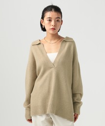 襟付きキーネックニットプルオーバー