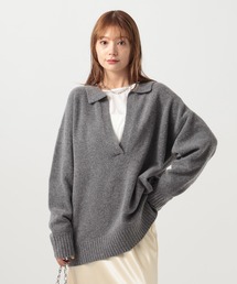 襟付きキーネックニットプルオーバー