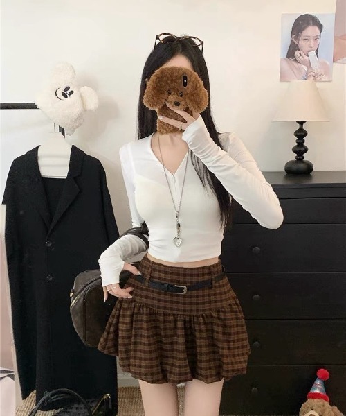 VIBGYOR(ヴィブジョー)の「【LAMPOON】チェックバルーンミニスカート(スカート・レディース・モカ/ブラック・LARGE/MEDIUM)」の3枚目の写真