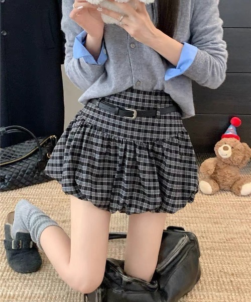 VIBGYOR(ヴィブジョー)の「【LAMPOON】チェックバルーンミニスカート(スカート・レディース・モカ/ブラック・LARGE/MEDIUM)」の7枚目の写真