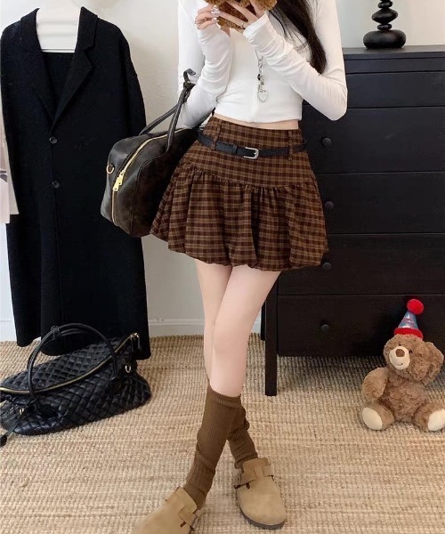 VIBGYOR(ヴィブジョー)の「【LAMPOON】チェックバルーンミニスカート(スカート・レディース・モカ/ブラック・LARGE/MEDIUM)」の17枚目の写真