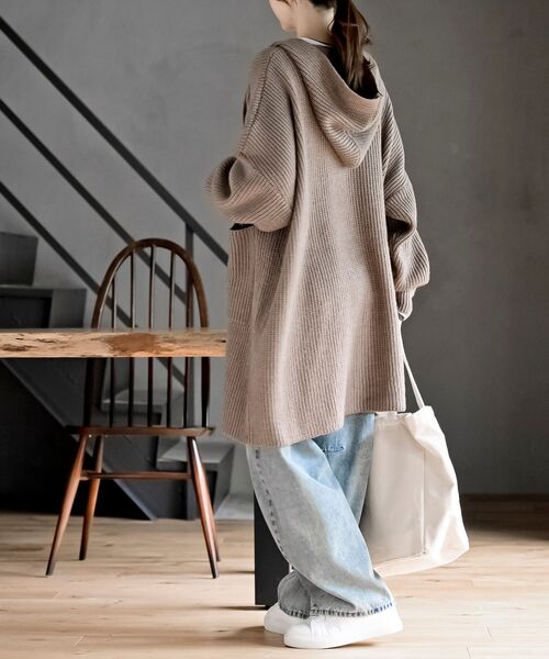 フード付きロングニットカーディガン（カーディガン/ボレロ）｜rps