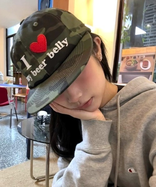 セール】【選べる2柄】 i love刺繍ロゴフラットバイザーキャップ