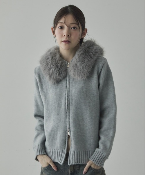 セール】ファーフードダブルジップニットパーカー（パーカー）｜VIVID