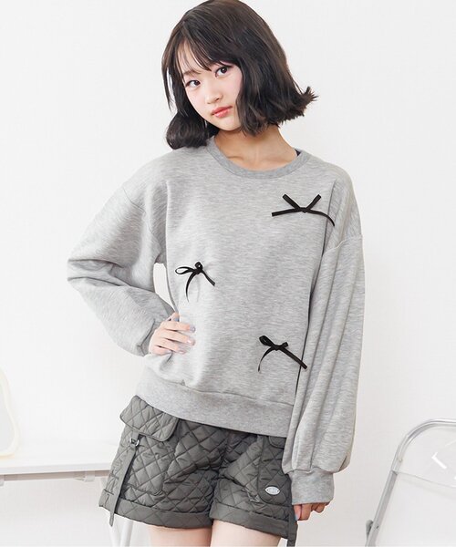 algy（アルジー）の「りぼんトレーナー（スウェット・キッズ・グレー/オフホワイト/サックスブルー・XX-SMALL/X-SMALL/MEDIUM/SMALL）」の2枚目の写真