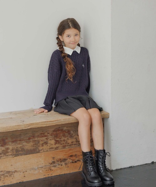 GLOBAL WORK（グローバルワーク）の「メルティ襟付きケーブルプルオーバー/593433（ニット/セーター・キッズ・グレー/ネイビー・140cm/130cm/150cm/160cm）」の3枚目の写真