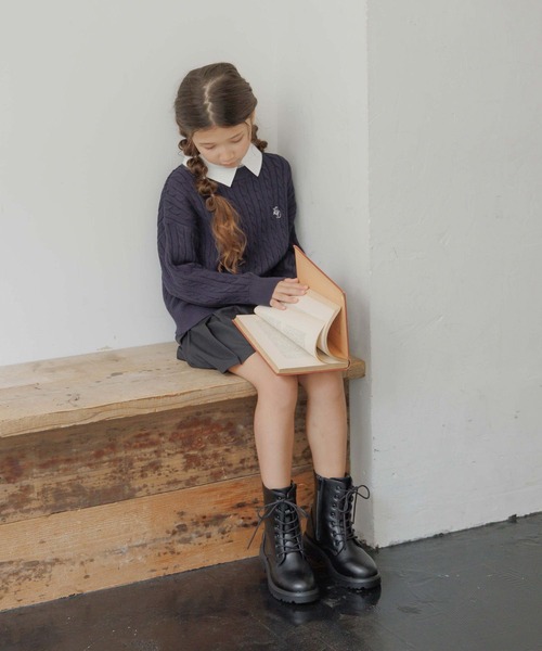 GLOBAL WORK（グローバルワーク）の「メルティ襟付きケーブルプルオーバー/593433（ニット/セーター・キッズ・グレー/ネイビー・140cm/130cm/150cm/160cm）」の4枚目の写真