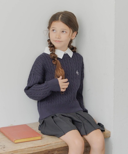 GLOBAL WORK（グローバルワーク）の「メルティ襟付きケーブルプルオーバー/593433（ニット/セーター・キッズ・グレー/ネイビー・140cm/130cm/150cm/160cm）」の7枚目の写真