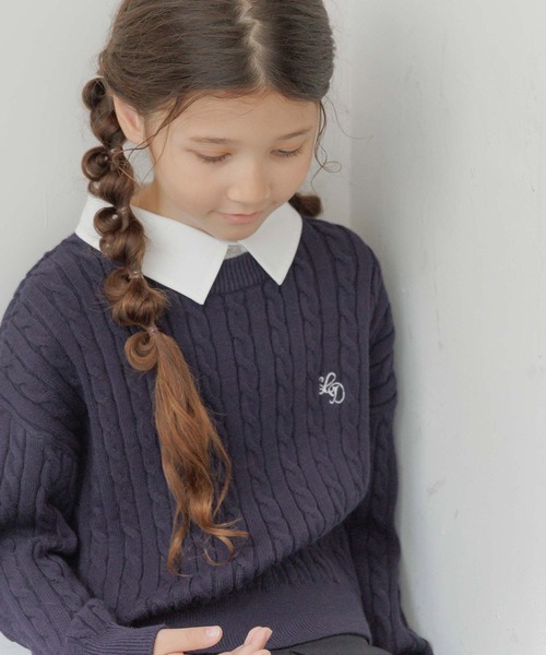 GLOBAL WORK（グローバルワーク）の「メルティ襟付きケーブルプルオーバー/593433（ニット/セーター・キッズ・グレー/ネイビー・140cm/130cm/150cm/160cm）」の9枚目の写真