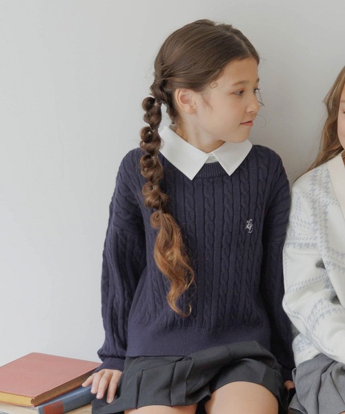 GLOBAL WORK（グローバルワーク）の「メルティ襟付きケーブルプルオーバー/593433（ニット/セーター・キッズ・グレー/ネイビー・140cm/130cm/150cm/160cm）」の12枚目の写真