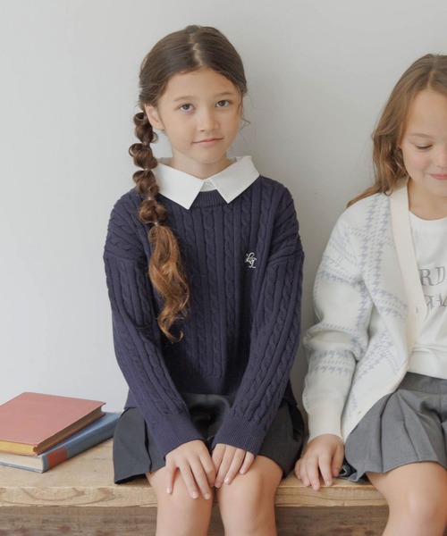 GLOBAL WORK（グローバルワーク）の「メルティ襟付きケーブルプルオーバー/593433（ニット/セーター・キッズ・グレー/ネイビー・140cm/130cm/150cm/160cm）」の13枚目の写真