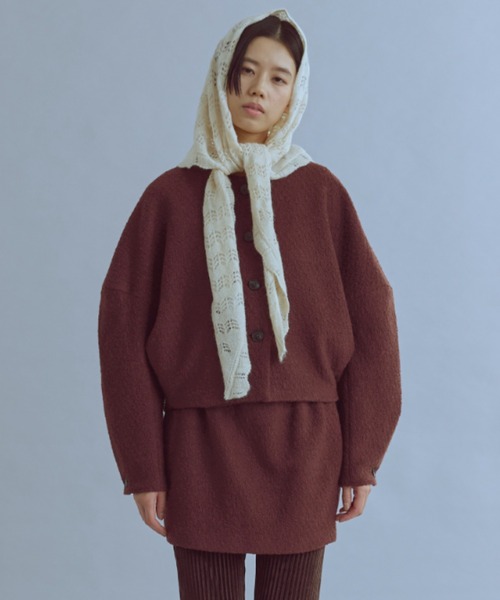 EN NEUME(エンノイム)の「【Set Up】Boucle Cocoon Wool Jacket(ノーカラージャケット・レディース・ベージュ/ブラウン/アイボリー・FREE)」の2枚目の写真