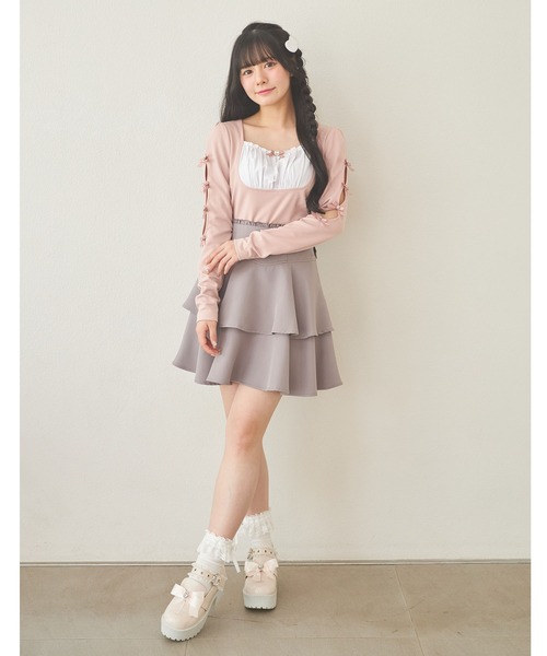 Suyunn(スユン)の「リボン&ビジュー付き袖開き配色カットソープルオーバー(Tシャツ/カットソー・レディース・ピンク/ブラック・M)」の18枚目の写真