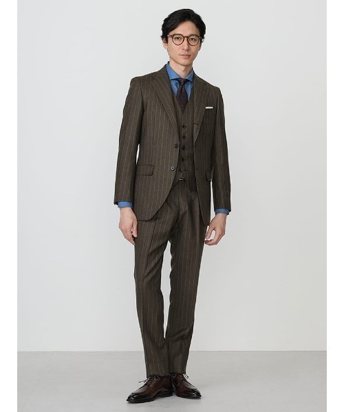 Perfect Suit FActory(パーフェクトスーツファクトリー)の「【JOHN FOSTER(ジョン・フォスター)】スリーピーススーツ アーバン チェック&グレー/チェック&ブラウン/ストライプ&カーキ/ストライプ&グレー(スーツセット・メンズ・ブラウン/チャコールグレー/カーキ/グレー系その他・A5/AB5/A6/AB6)」の3枚目の写真