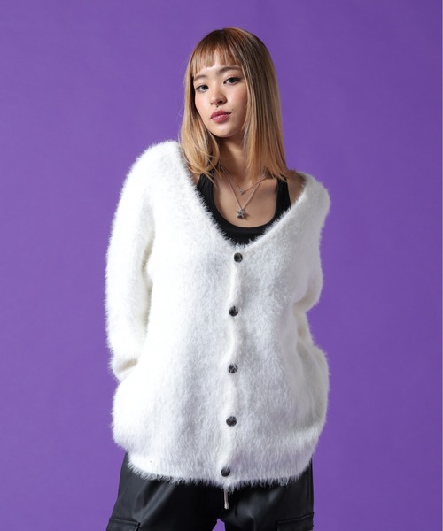DANKE SCHON(ダンケシェーン)の「【WEB&DEPOT限定】DankeSchon/ダンケシェーン/SHAGGY CARDIGAN(カーディガン/ボレロ・レディース・ブラック/ホワイト/モスグリーン・L/XL/M)」の2枚目の写真