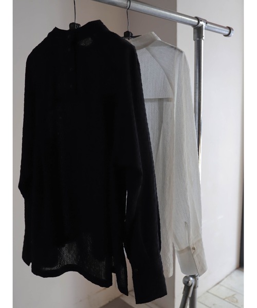 FIL DE FER（フィルデフェール）の「テクスチャード小紋　スタンドネックブラウス（シャツ/ブラウス・レディース・ホワイト/ブラック・FREE）」の8枚目の写真