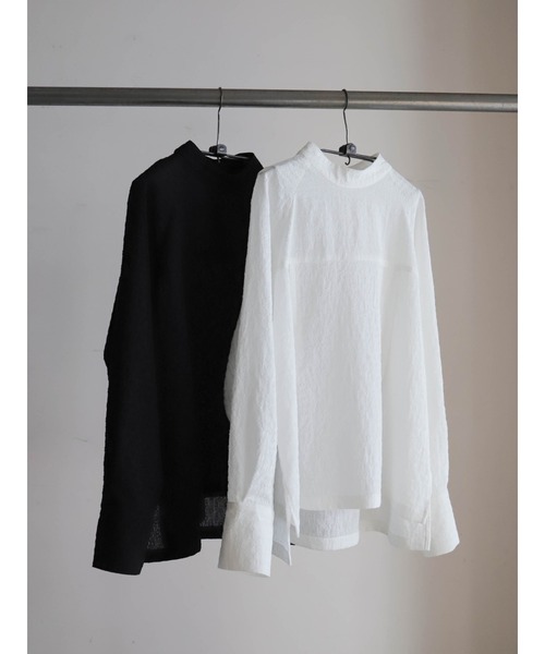 FIL DE FER（フィルデフェール）の「テクスチャード小紋　スタンドネックブラウス（シャツ/ブラウス・レディース・ホワイト/ブラック・FREE）」の5枚目の写真