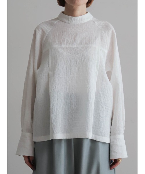 FIL DE FER（フィルデフェール）の「テクスチャード小紋　スタンドネックブラウス（シャツ/ブラウス・レディース・ホワイト/ブラック・FREE）」の14枚目の写真