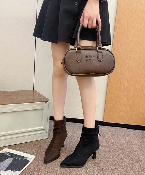 LOWO（ロワ）の「ショートブーツ ヒール レディース ブラウン ブーティ フェイクレザー 合成皮革 歩きやすい ポインテッドトゥ ジップアップ（ブーツ・レディース・ブラック/ブラウン・38/39/35/36/37）」の5枚目の写真