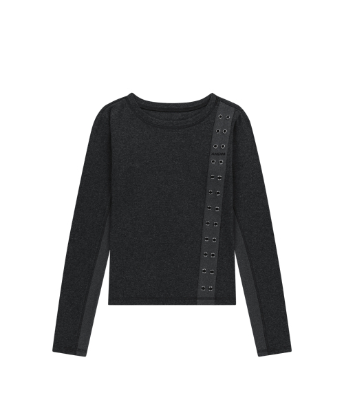 トップス AAKAM Side Eyelet Long Sleeve セール】Side Eyelet Long Sleeve (Dark Gray)（Tシャツ/カットソー