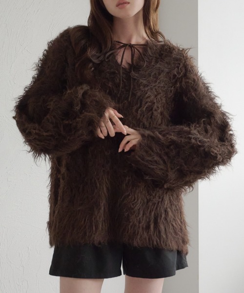 raffime　前後２WAYフロントリボンシャギーニット 前後2WAYフロントリボンシャギーニット（ニット/セーター）｜raffime