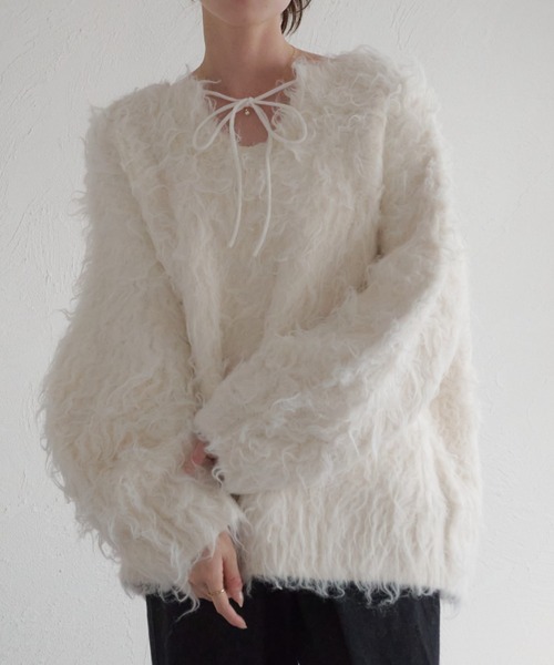 raffime　前後２WAYフロントリボンシャギーニット 前後2WAYフロントリボンシャギーニット（ニット/セーター）｜raffime