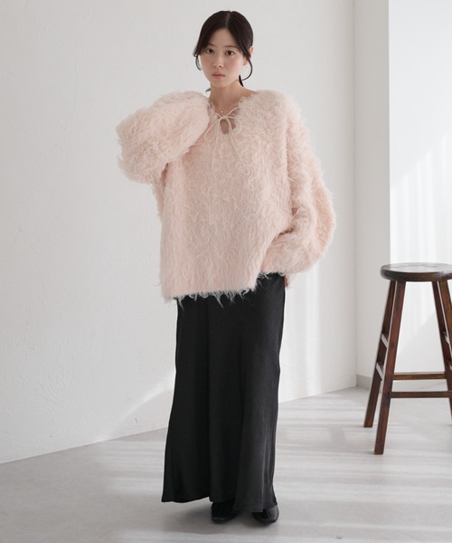 専用　raffime ラフィミー 前後2WAY リボンシャギーニット セール】前後2WAYフロントリボンシャギーニット（ニット/セーター