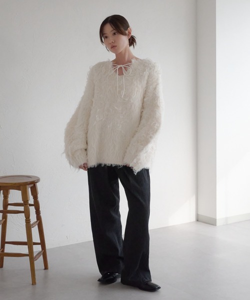 raffime（ラフィミー）の「前後２WAYフロントリボンシャギーニット（ニット/セーター・レディース・アイボリー/ダークブラウン/ベージュ系その他/ピンク・フリー）」の10枚目の写真