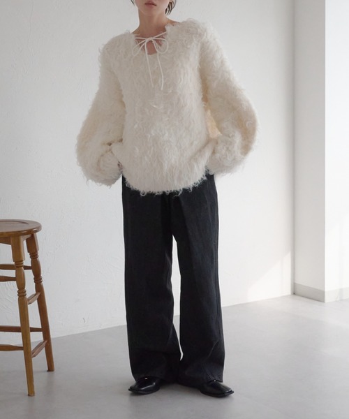 raffime（ラフィミー）の「前後２WAYフロントリボンシャギーニット（ニット/セーター・レディース・アイボリー/ダークブラウン/ベージュ系その他/ピンク・フリー）」の11枚目の写真