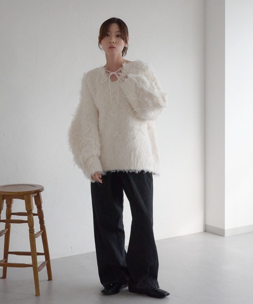 raffime　前後２WAYフロントリボンシャギーニット 前後2WAYフロントリボンシャギーニット（ニット/セーター）｜raffime